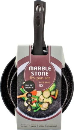 Luxe Marble Stone Pannenset 3-delig | Ø 20 - 24 - 28 Cm - Pannen - Vrij Van PFOA - Alle Warmtebronnen - Anti Aanbak - Extra Sterk -Keukengerei Winkel 688x1200
