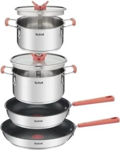 TEFAL G720S604 6-delige Stapelbare Pannenset OPTI'SPACE - RVS - Alle Kookplaten Inclusief Inductie