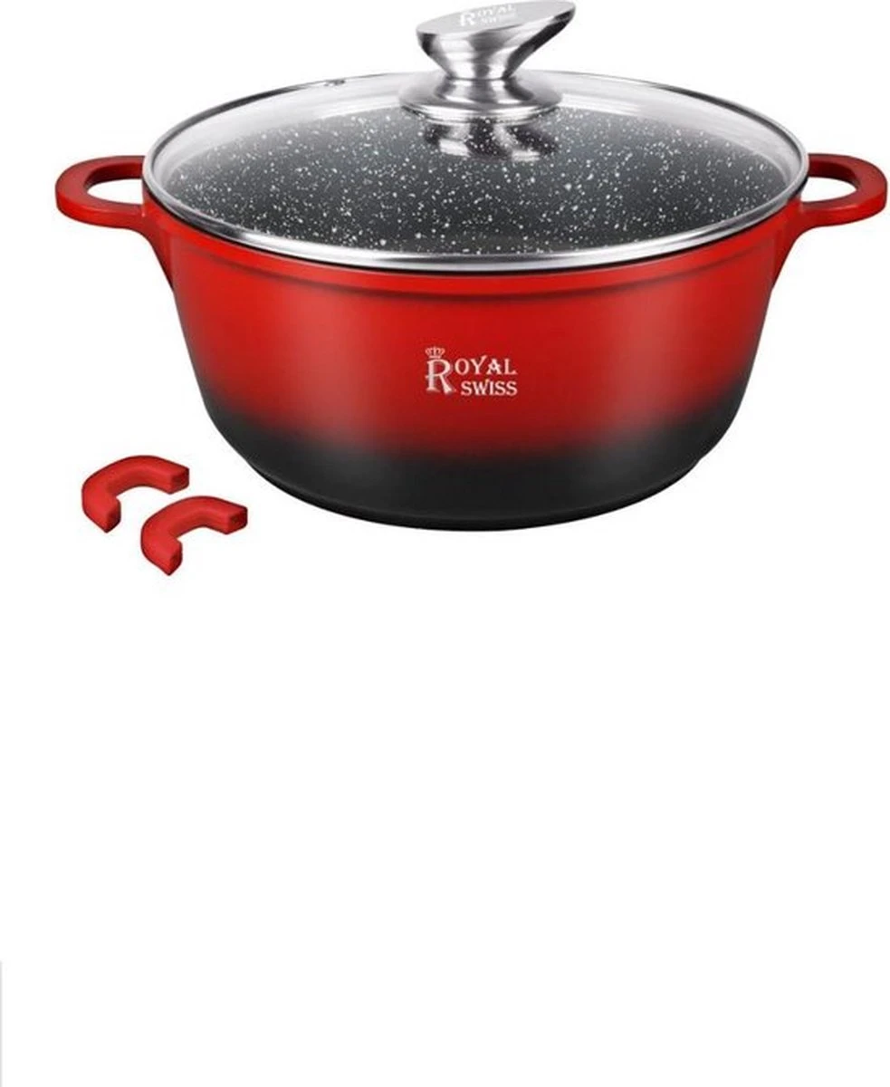 Royal Swiss Inductie Braadpan 20 Cm Pannenset Met Antiaanbaklaag En Steencoating Glazen Deksel Kleur Rood 4 Royal Swiss Inductie Braadpan 20 Cm Pannenset Met Antiaanbaklaag En Steencoating Glazen Deksel Kleur Rood - Afbeelding 2